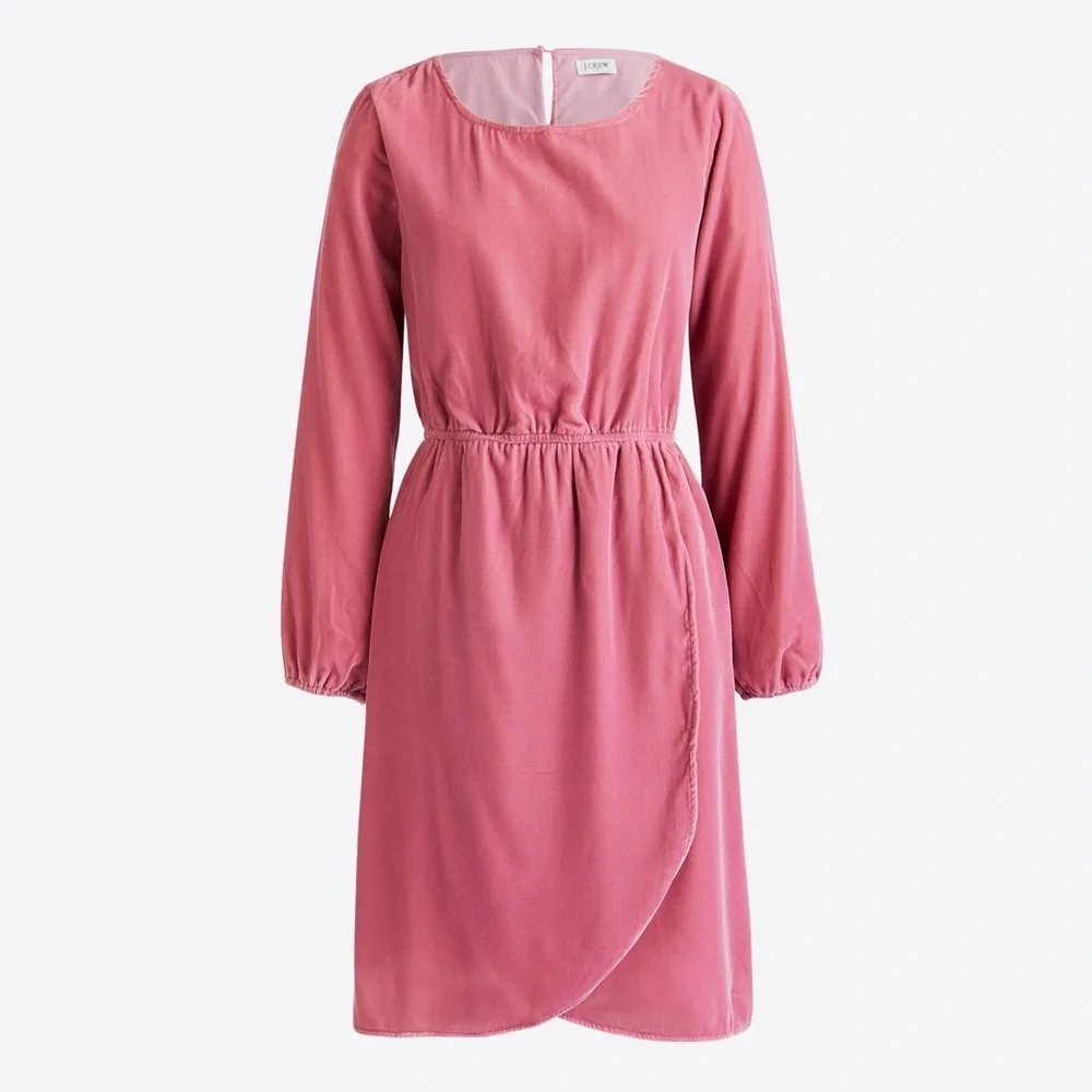 J. Crew Factory Dress Tulip Hem Velvet Wrap Special Occasion Guava Berry 14 - Picture 1 of 14